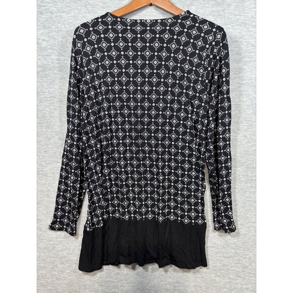 J Jill Wearever Collection Black White Geometric Long Sleeve Top L Stretch - Picture 5 of 5